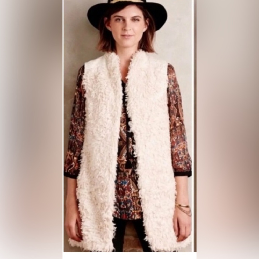 Anthropologie Hei Hei faux fur cream  long vest sz XS S